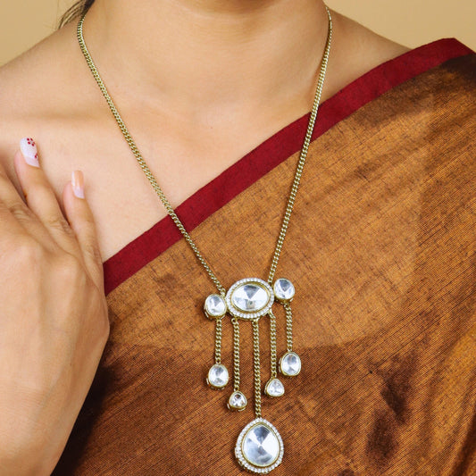 Party Wear Diamond Chain Necklace With Earrings - Rukhmani