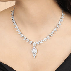 Diamond Petal Necklace with Earrings