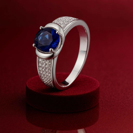 Elegant Sapphire Blue Round Cut 925 Sterling Silver Ring