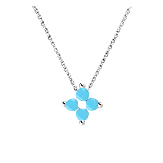 Exquisite Blue Turquoise Stone Flower Pendant Necklace 925 Sterling Silver and Gold Plated Fine Jewellery Chain Necklace