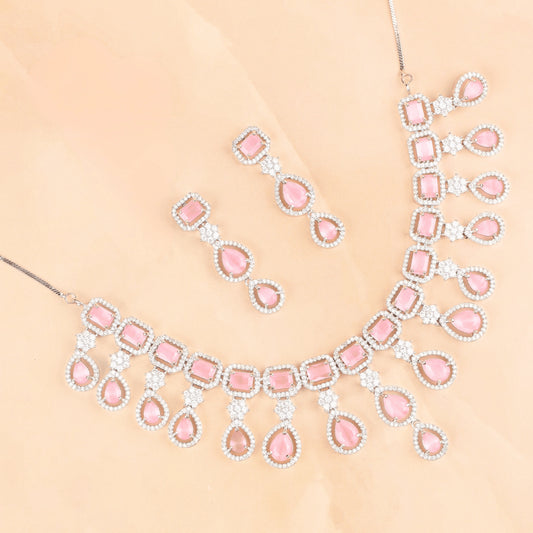 Blush Pink Diamond Necklace with Earrings
