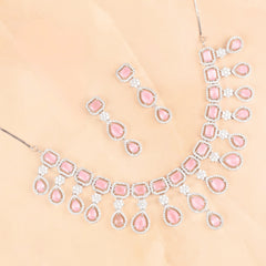 Blush Pink Diamond Necklace with Earrings