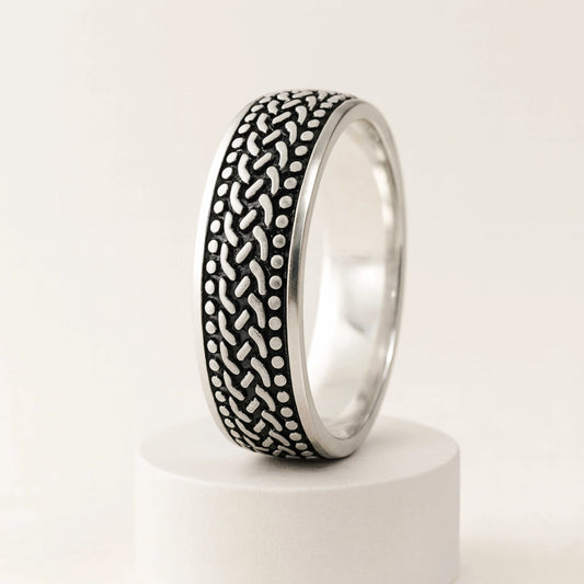 925 Sterling Silver Men’s Ring | Rhodium Plated Braided Pattern Band