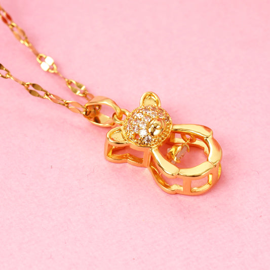 Fancy Design Gold Plated Dancing Diamond Teddy Bear Pendant Chain