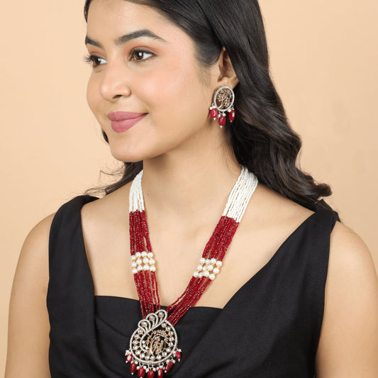Divine Radha Krishna Kundan Rajwadi Necklace With Earrings