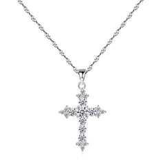 925 Sterling Silver Cross Pendant Necklace with Zircon Accents