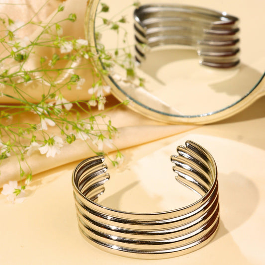Anti Tarnished Silver Plated Chunky Korean Cuff - Rukhmani