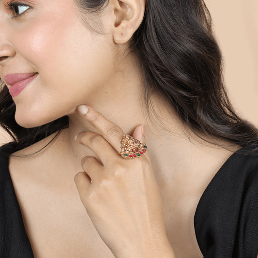 Gold Plated Designer Goddess Glow Temple Ring