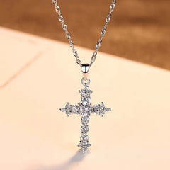 925 Sterling Silver Cross Pendant Necklace with Zircon Accents