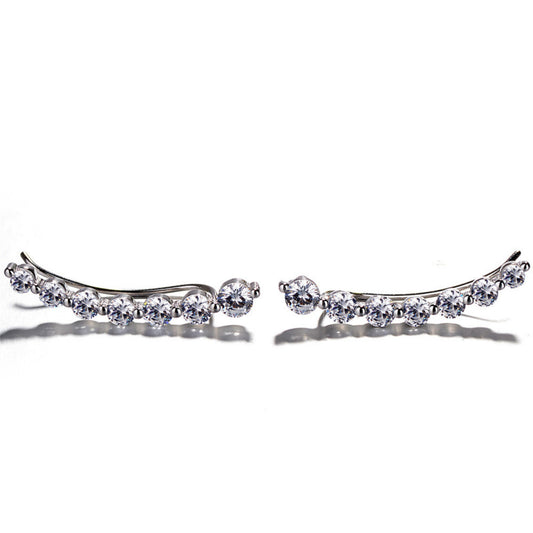 925 Sterling Silver Rhodium Plated Line Ear Cuffs with Cubic Zirconia