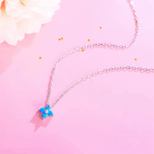 Exquisite Blue Turquoise Stone Flower Pendant Necklace 925 Sterling Silver and Gold Plated Fine Jewellery Chain Necklace