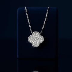 925 Sterling Silver Rhodium Plated Clover Necklace with Cubic Zirconia