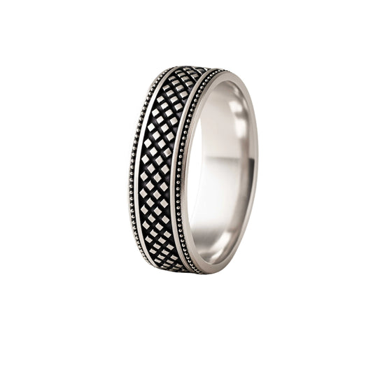 925 Sterling Silver Men’s Ring | Rhodium Plated Lattice Pattern Band