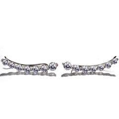 925 Sterling Silver Rhodium Plated Line Ear Cuffs with Cubic Zirconia