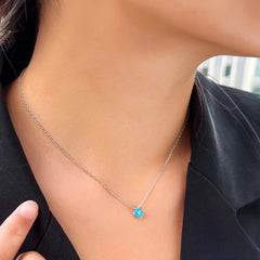 Exquisite Blue Turquoise Stone Flower Pendant Necklace 925 Sterling Silver and Gold Plated Fine Jewellery Chain Necklace
