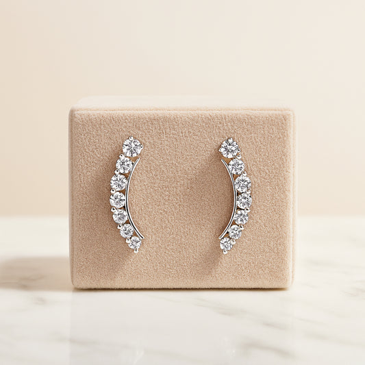 925 Sterling Silver Rhodium Plated Line Ear Cuffs with Cubic Zirconia