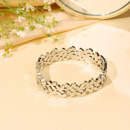Anti Turnished Silver Plated Leaf Korean Kada - Rukhmani
