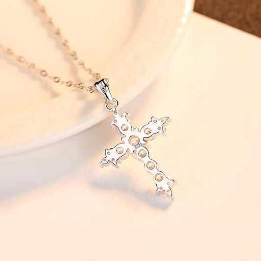 925 Sterling Silver Cross Pendant Necklace with Zircon Accents
