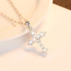 925 Sterling Silver Cross Pendant Necklace with Zircon Accents