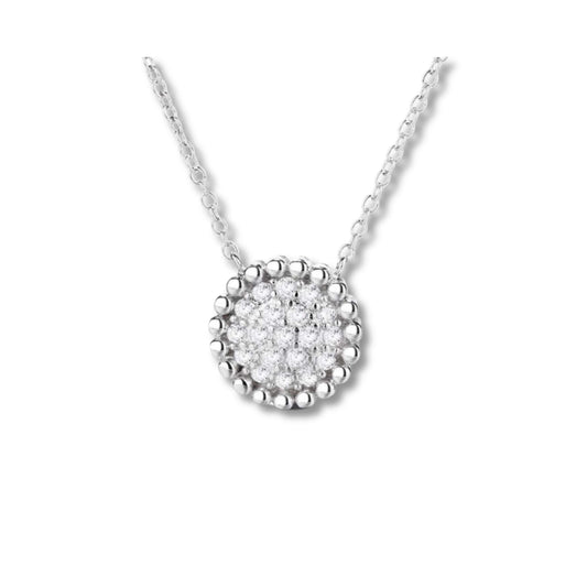 925 Sterling Silver Rhodium Plated Round Pendant Necklace with Cubic Zirconia
