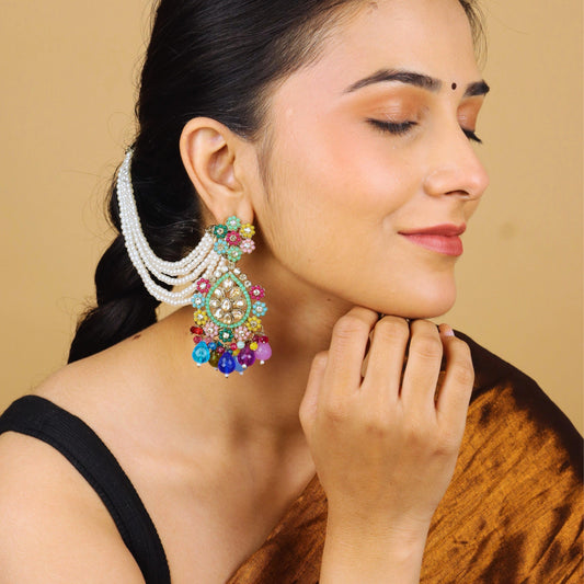 Rangmahal Jhumkas With Chain Pearl - Rukhmani