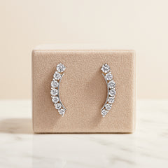 925 Sterling Silver Rhodium Plated Line Ear Cuffs with Cubic Zirconia