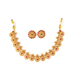 Majestic Red Stone South Indian Necklace with Earrings - Rukhmani