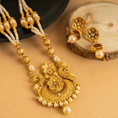 Traditional Gold Plated Pearl Designer Rajwadi Set With Earrings