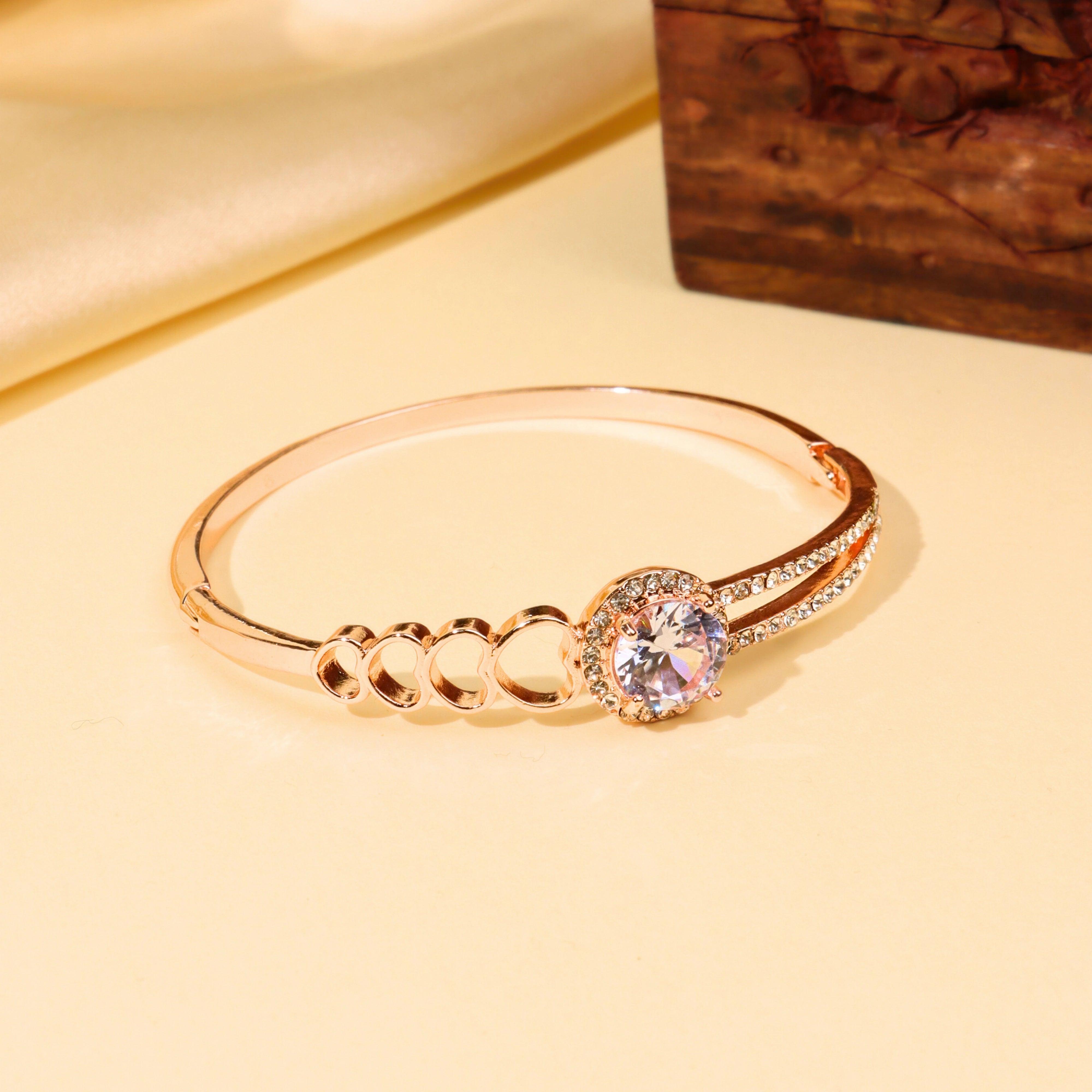 Rose Gold Plated Solitar Diamond Kada Bracelet - Rukhmani