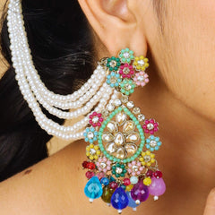 Rangmahal Jhumkas With Chain Pearl - Rukhmani