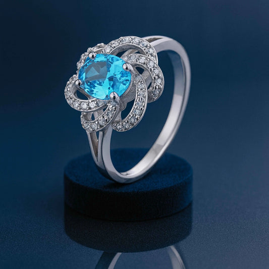 Blue Topaz Flower Petal 925 Sterling Silver Ring