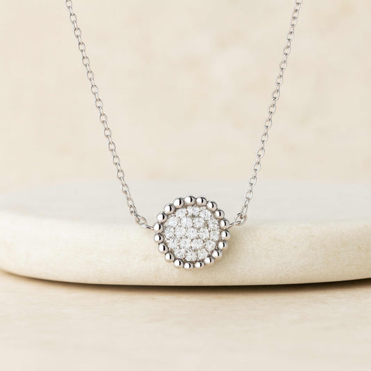 925 Sterling Silver Rhodium Plated Round Pendant Necklace with Cubic Zirconia