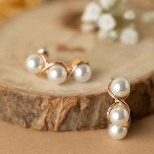 Gold Plated Three Pearl Hoop Earrings - Rukhmani