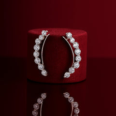 925 Sterling Silver Rhodium Plated Line Ear Cuffs with Cubic Zirconia