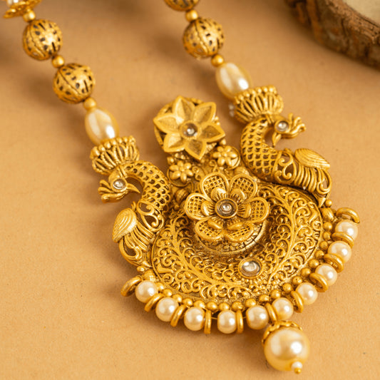 Traditional Gold Plated Pearl Designer Rajwadi Set With Earrings
