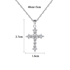925 Sterling Silver Cross Pendant Necklace with Zircon Accents