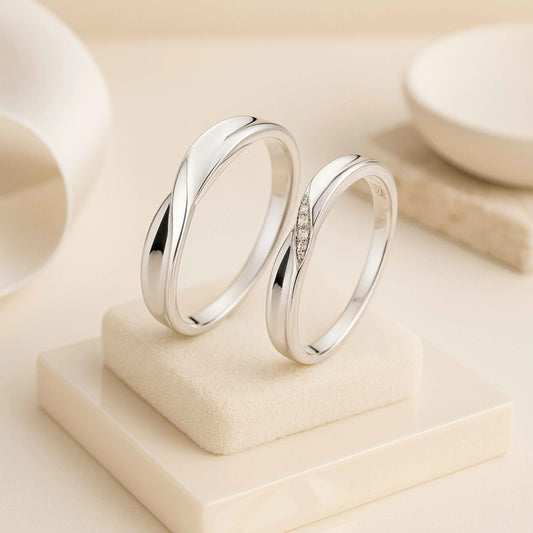Elegant Twist Couple Rings – 925 Sterling Silver