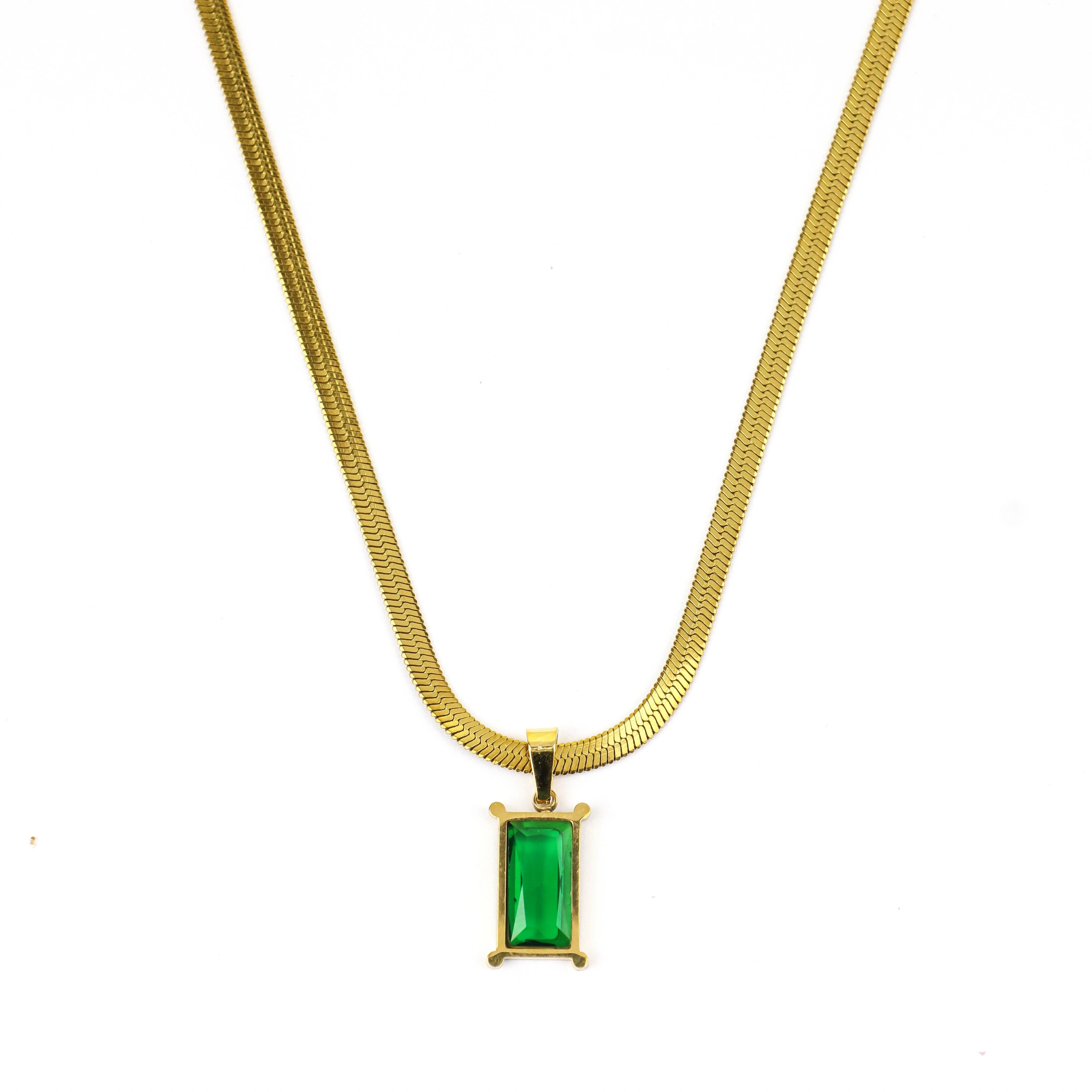 Emerald Gold Plated Anti Tarnished Chain Pendant - Rukhmani