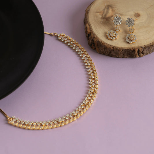 Set of gold plated diamond necklace and earring - Rukhmani
