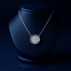 925 Sterling Silver Rhodium Plated Round Pendant Necklace with Cubic Zirconia
