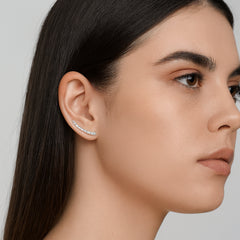 925 Sterling Silver Rhodium Plated Line Ear Cuffs with Cubic Zirconia