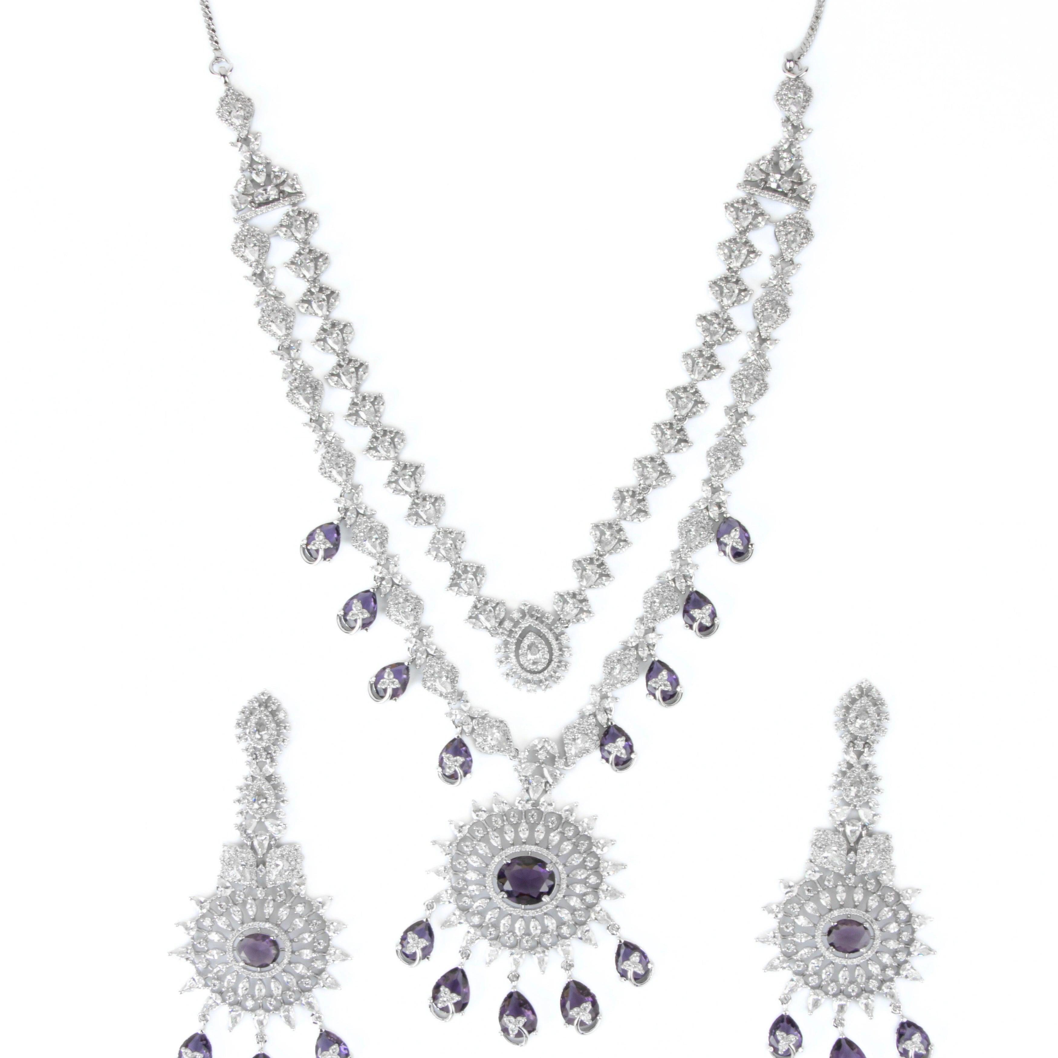Amethyst Sparkle Diamond Necklace with Earrings - Rukhmani