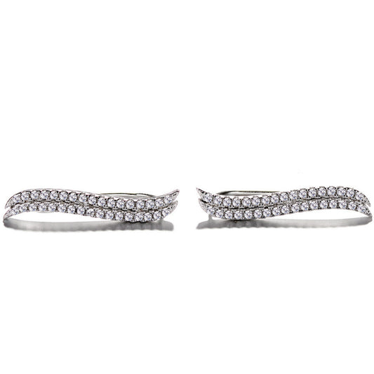 925 Sterling Silver Rhodium Plated Double Row Ear Cuffs with Cubic Zirconia