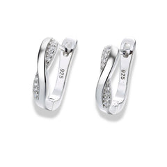 925 Sterling Silver Rhodium Plated Twist Hoop Earrings with CZ Stones