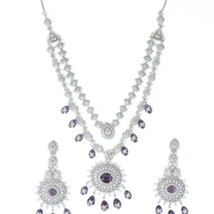 Amethyst Sparkle Diamond Necklace with Earrings - Rukhmani