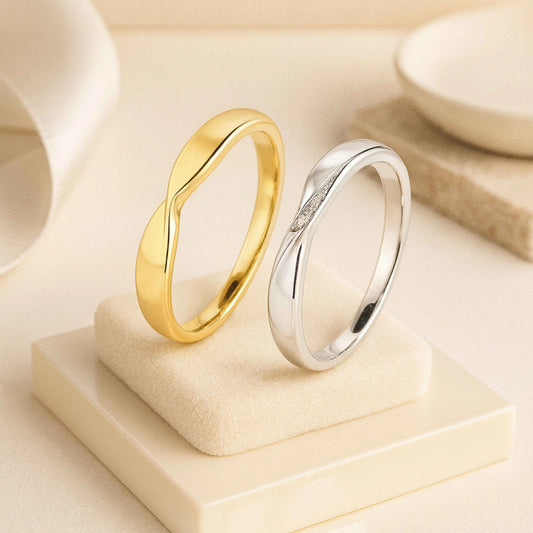 Minimalist Wave Design 925 Sterling Silver & Gold Plated Ring Set (2pcs)
