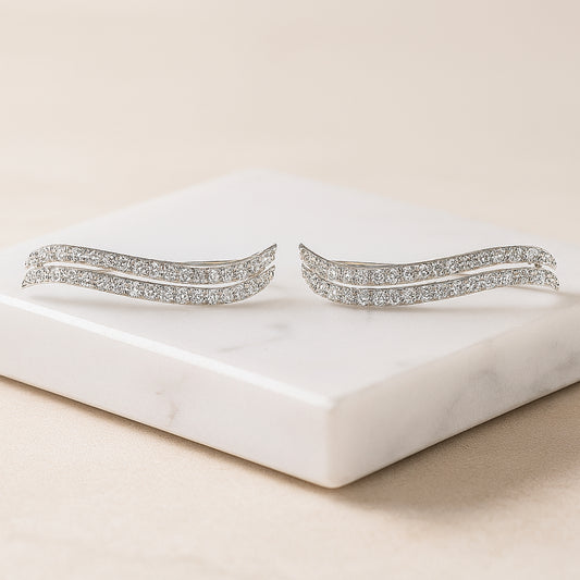 925 Sterling Silver Rhodium Plated Double Row Ear Cuffs with Cubic Zirconia