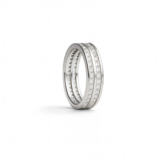 925 Sterling Silver Men’s Ring with Double Row White Stones | Rhodium Plated Channel Band
