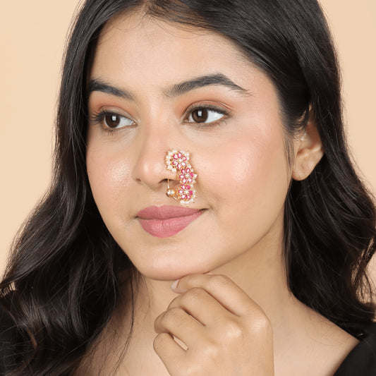 Gold Plated Majestic Red Stone Nath