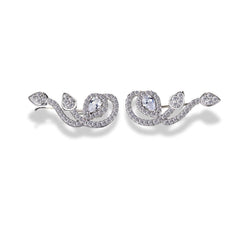 925 Sterling Silver Vine Ear Climber Earrings|Rhodium Plated with Cubic Zirconia